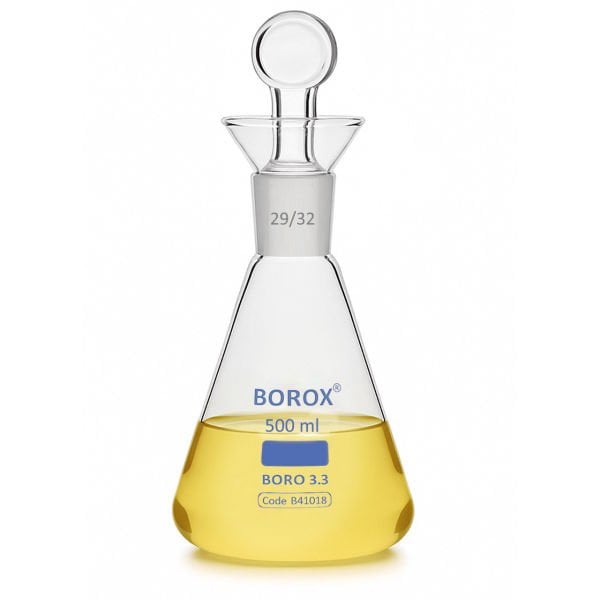 Borox Cam Erlen 500 ml - İyot Erleni Cam Tıpalı - Şilifli NS29/32