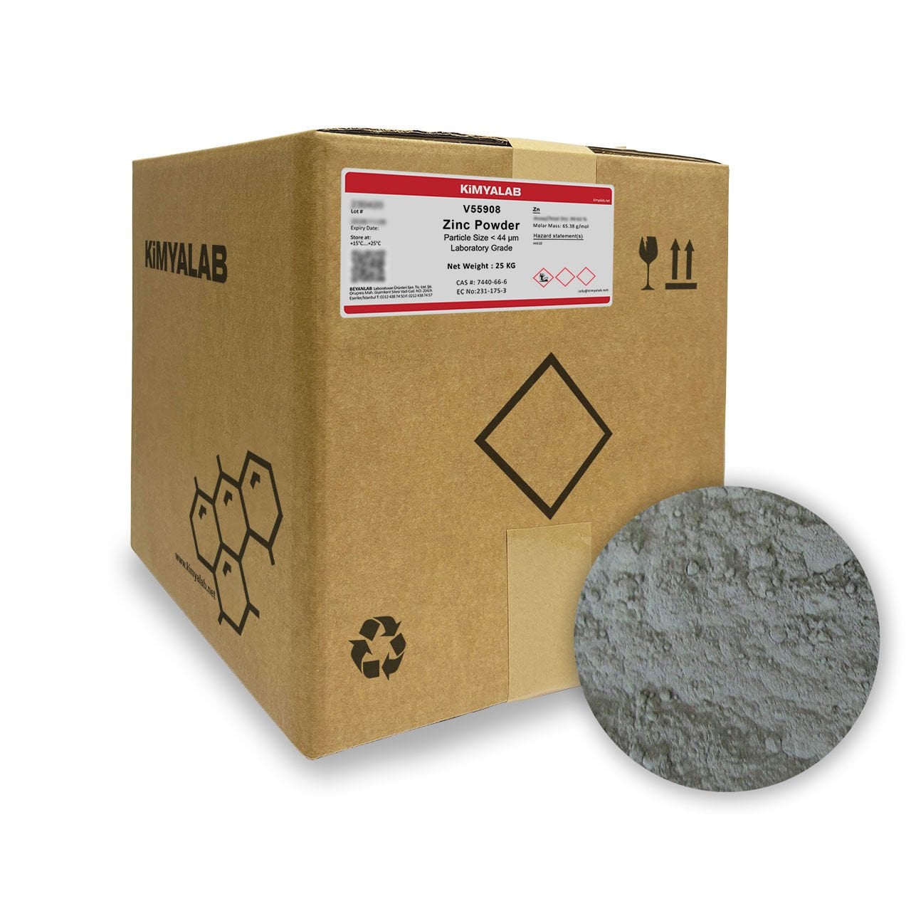 Kimyalab Çinko Tozu - Zinc Powder - Laboratory Grade - 25Kg-Koli Toptan