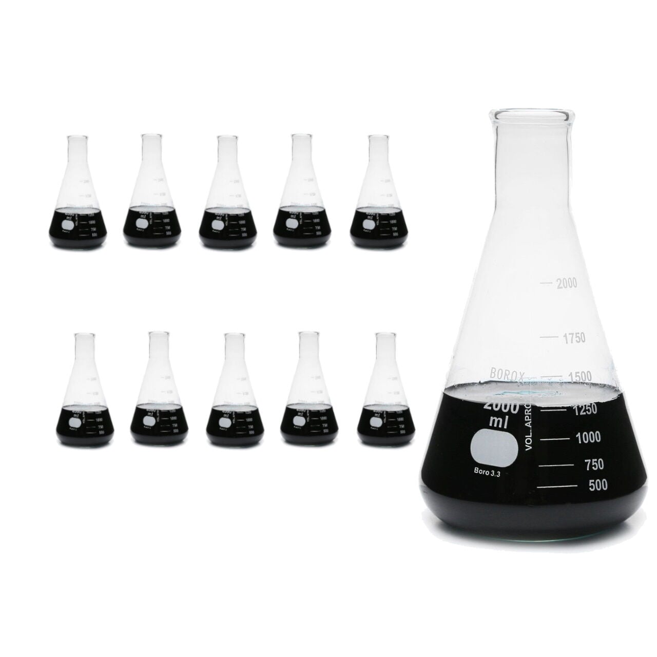 Borox Cam Erlen 2000ml - Erlenmeyer Flask Dar Boyun 10 Adet