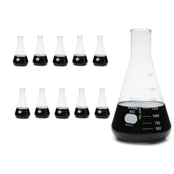 Borox Cam Erlen 2000ml - Erlenmeyer Flask Dar Boyun 10 Adet