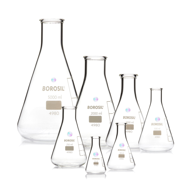 Borosil Cam Erlen 2000ml - Erlenmeyer Flask Dar Boyunlu 10lu