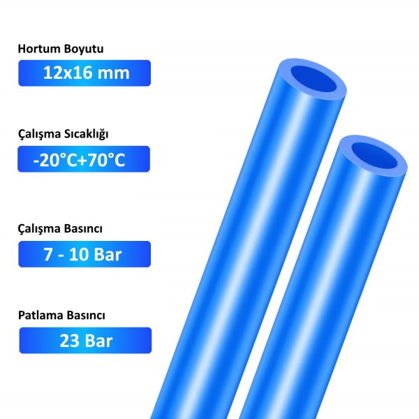 Borox Poliüretan Hortum 12x16mm - Pu Pnömatik Mavi - 1 metre