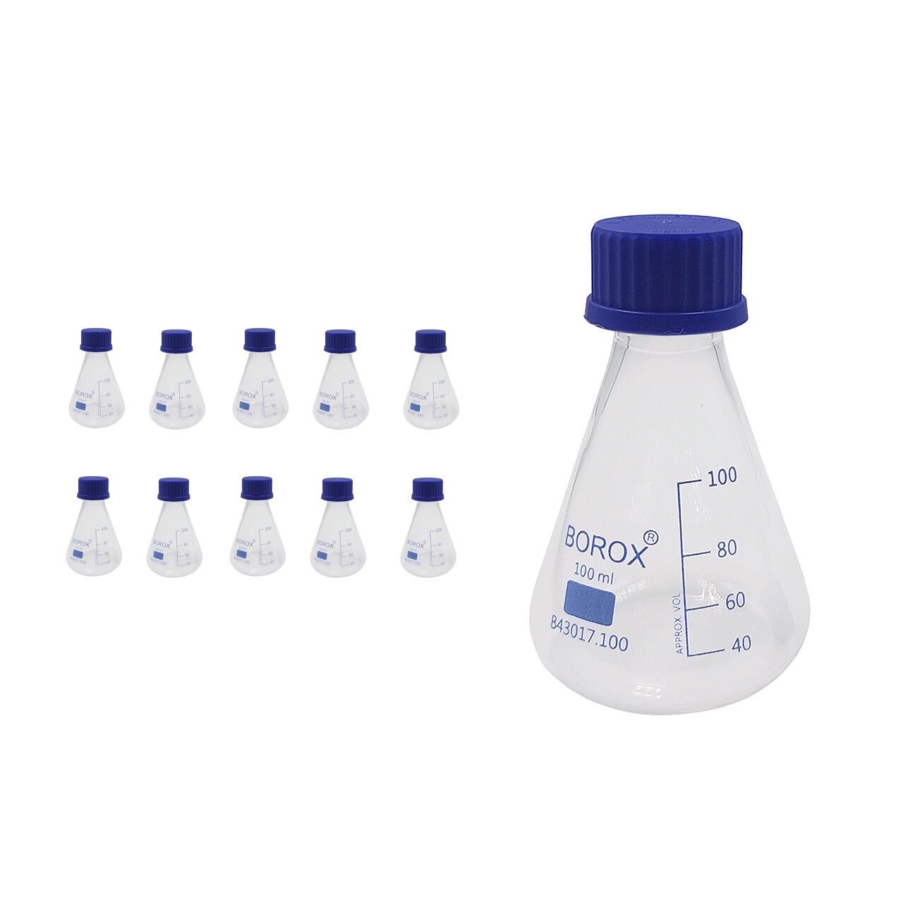 Borox Cam Erlen 100 ml - Erlenmeyer Flask Vida Kapaklı - 10 Adet Toptan